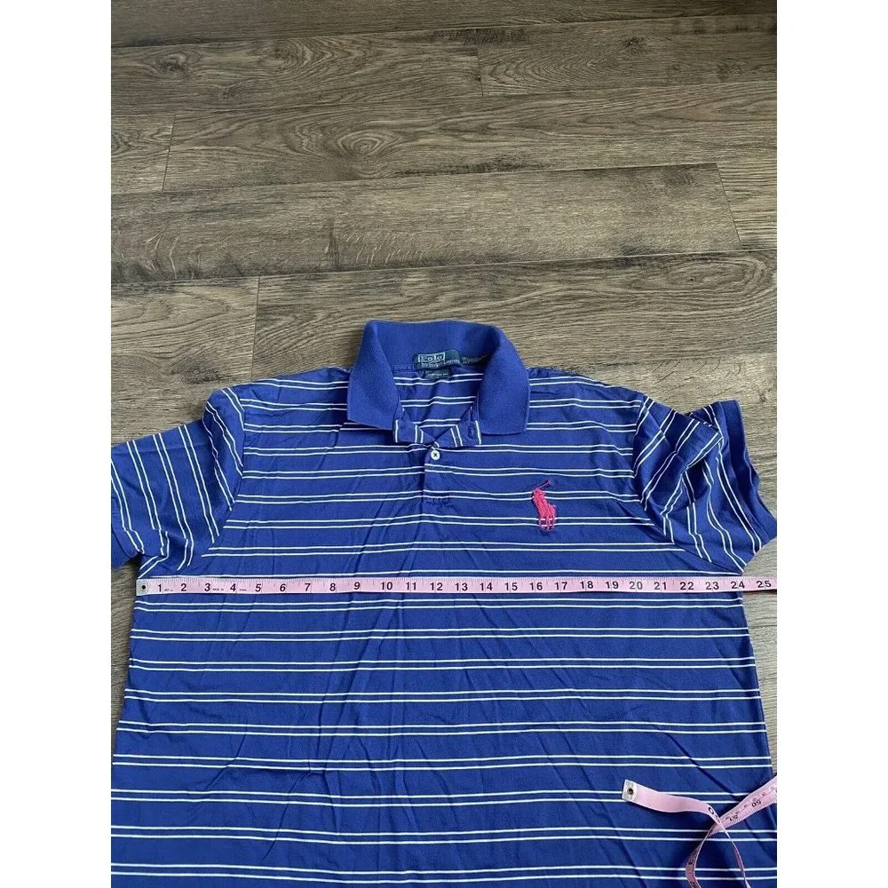 Polo by Ralph Lauren Blue White Striped Polo with Pink Pony